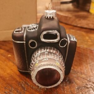 Pottery Barn Black and Silver Camera Ornament